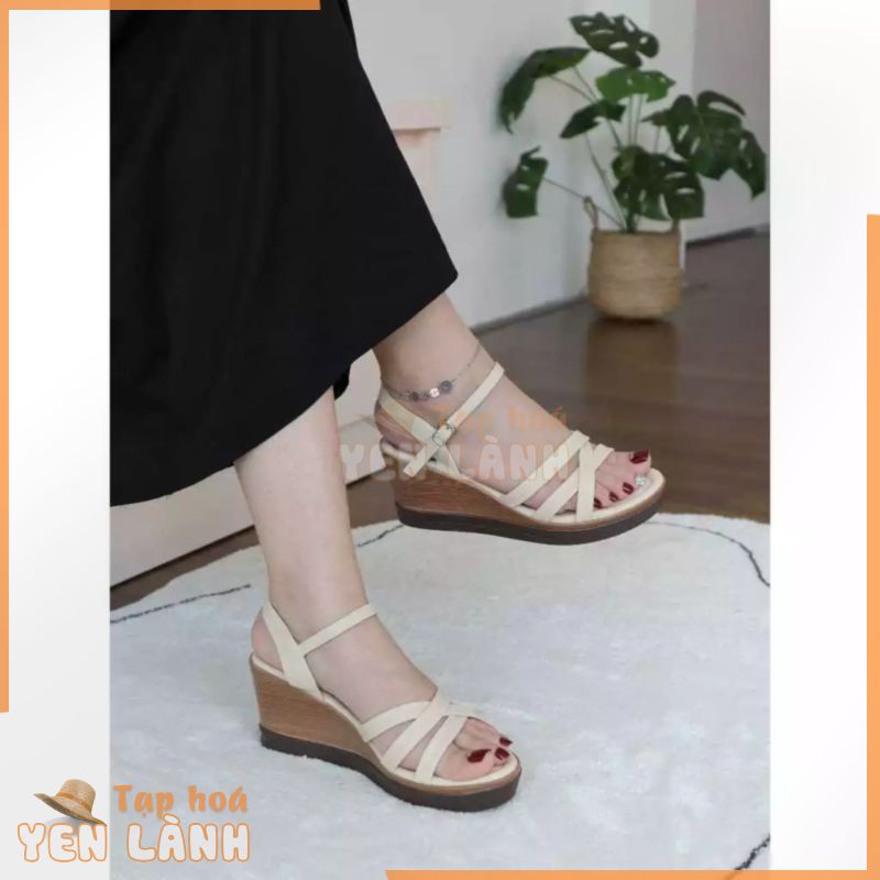 Giày sandal đế xuồng nữ quai đan cao 7cm đúp trước 3cm siêu nhẹ êm chân 1084