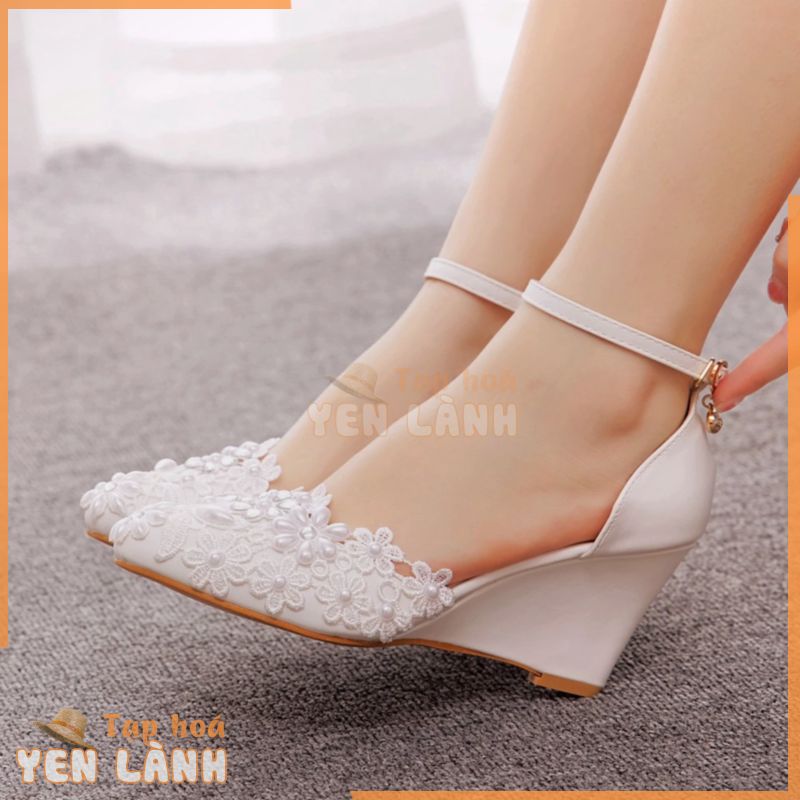 Xxshxy Giày Cao Gót Mũi Nhọn Đế Xuồng Hở Ngón 7cm Có Khóa Cài Cho Cô Dâu Đám Cưới