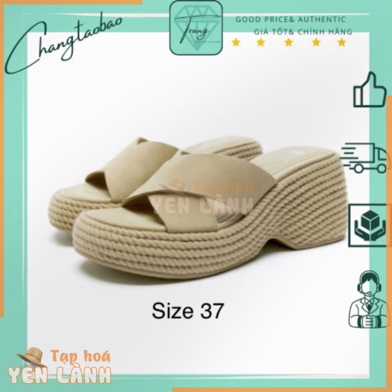 Auth Zara Giày dép đế xuồng cói màu be size 37