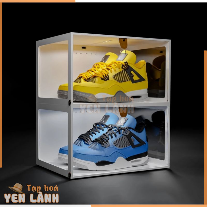 Set 2 Hộp đựng giày Đèn LED ánh sáng VÀNG hoặc TRẮNG sneaker box cao cấp trong suốt cho giày nam nữ