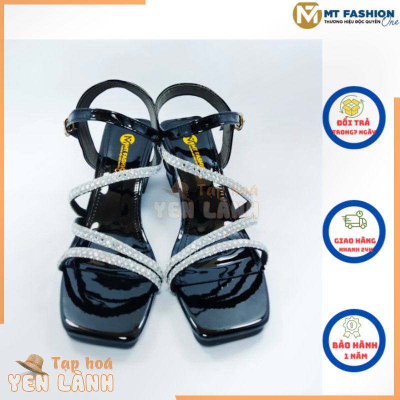 Sandal giày Dép Dây Đính Đá Mũi Vuống Chính HãngMT MT fashion One Dây đính đá Sang  Gót Vuông  5 Phân Đế PVCi -CH0011