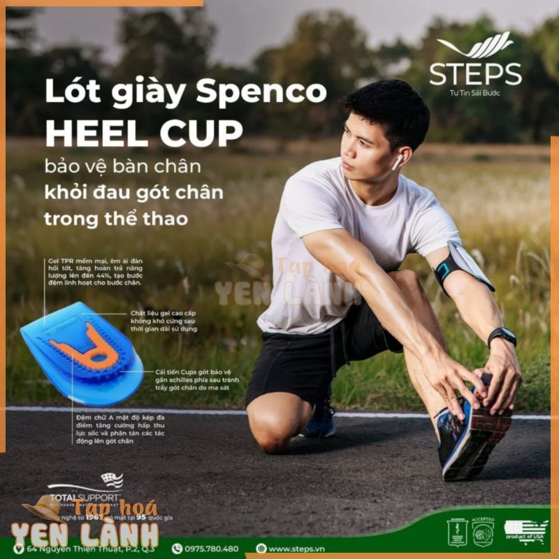 Lót giày y khoa Spenco Heel Cup – Lót gót gel giảm đau gót, giảm đau gân achilles, dùng cho giày thể thao, giày công sở