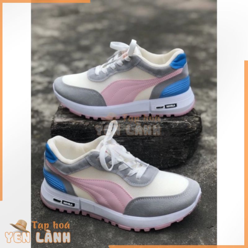 Giày thể thao sneaker nữ ON chất da phối vải lưới thoáng khí đế đinh chống trơn trượt phong cách Hàn màu xanh hồng