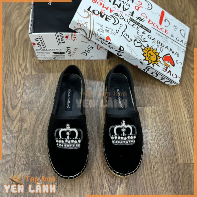 [ Sale Off 35% ] Giày Slipon Dolce Gabbana đế cói logo vương miện đính đá LA on web fullbox bill thẻ phụ kiện