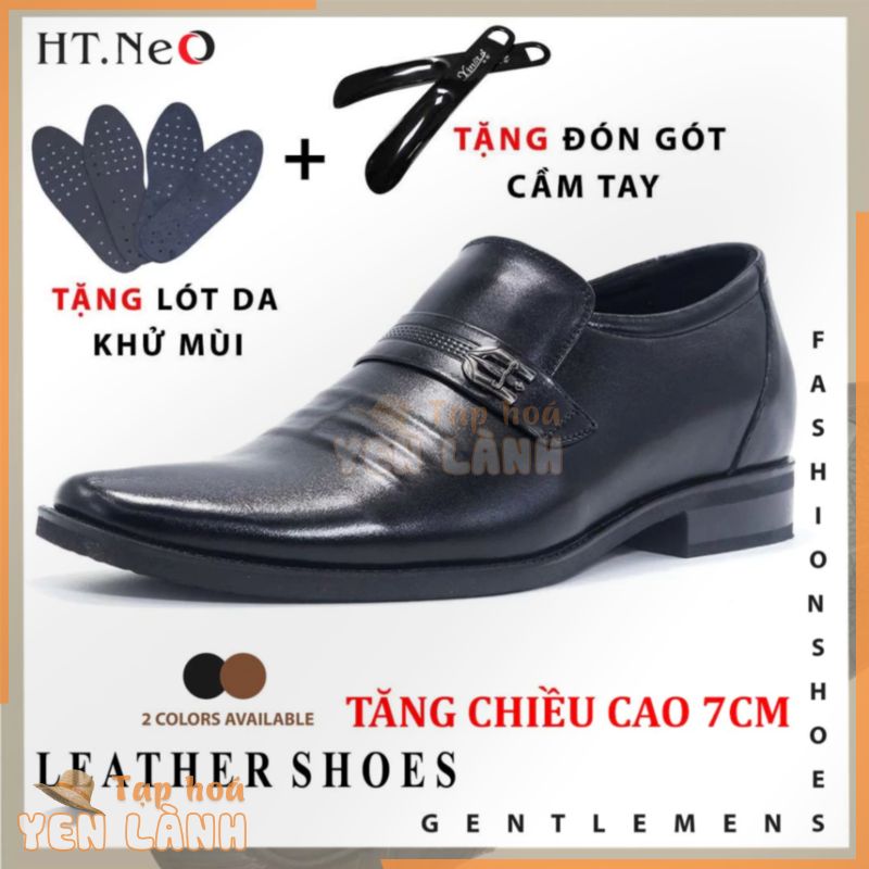 Giày tây lười độn đế 7CM tăng chiều cao HT.NeO,Giày nam công sở da bò mũi nhọn quai vắt ngang giữ phom tôn dáng ĐĐ4027