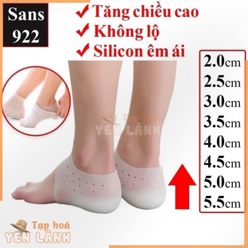 Vớ tất tăng chiều cao silicon không lộ Sans922 unisex nam nữ êm chân thoáng khí miếng lót giày độn đế nâng gót cao cấp