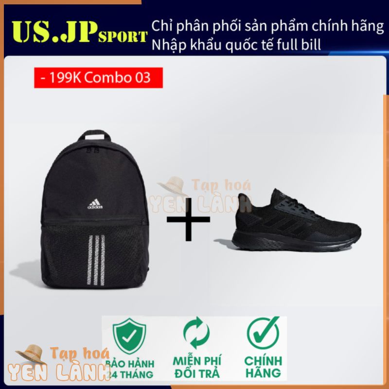 [ Combo giảm giá 03 ] Balo và giày chạy bộ Adidas Chính hãng giày chạy DURAMO 9 Nam full Đen êm nhẹ bền bỉ thoáng khí EG