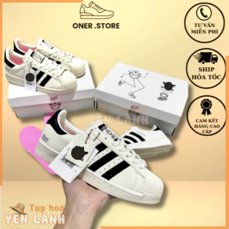 Giày Adids Superstar Sò Kem Xo Xo Buby KID FASHION , Bản Cao Cấp Sò 3 Vạch Đen Trắng Bản Classic full size nam nữ