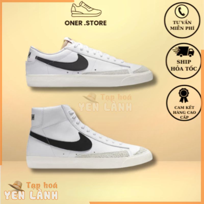 Giày _Ni.ke Blazer Mid 77 low Giày sneaker Nam Nữ Trắng Đen Cổ thấp, Cổ cao bản siêu câp Full Box Bill