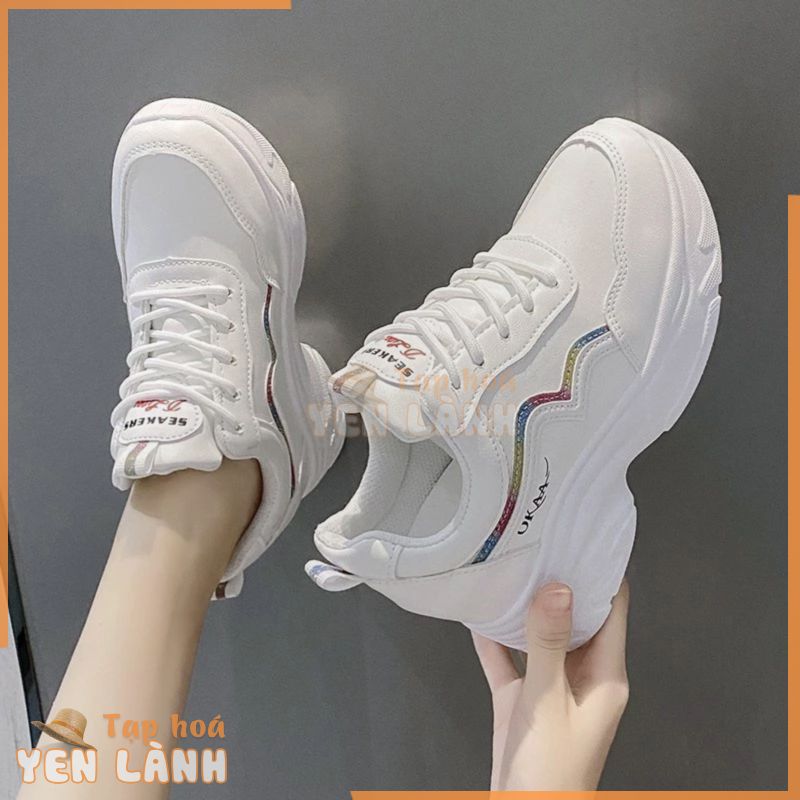 Giày Sneaker Da Nữ G63 Màu Trắng Đẹp Độn Đế 7 Phân Tăng Chiều Cao Cho Học Sinh Sinh Viên A1