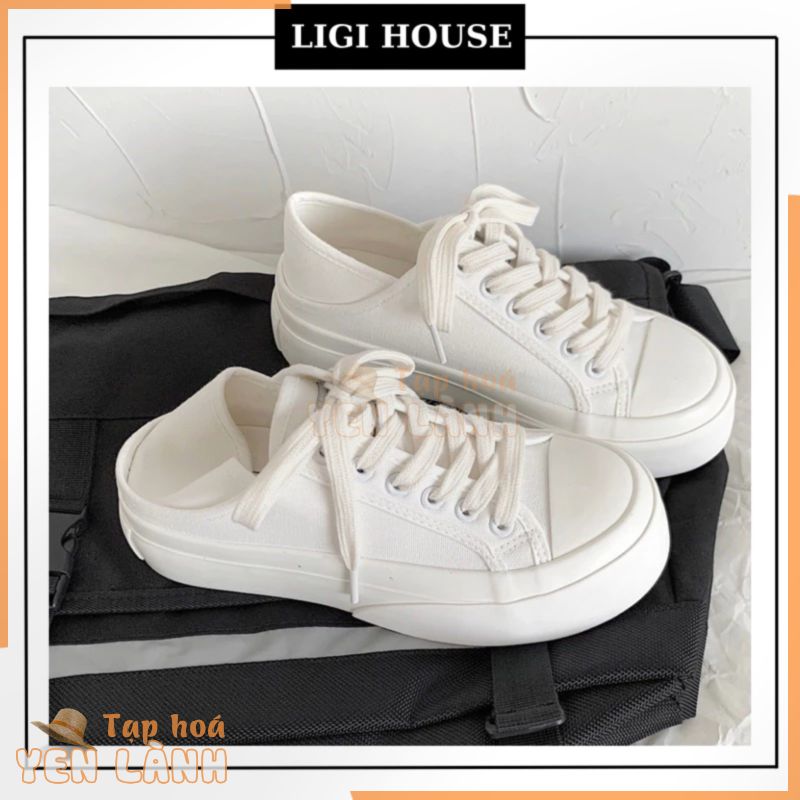 Giày sneaker đạp gót đế bánh mì, Giày thể thao nữ màu trắng giẫm gót basic đế 3,5p