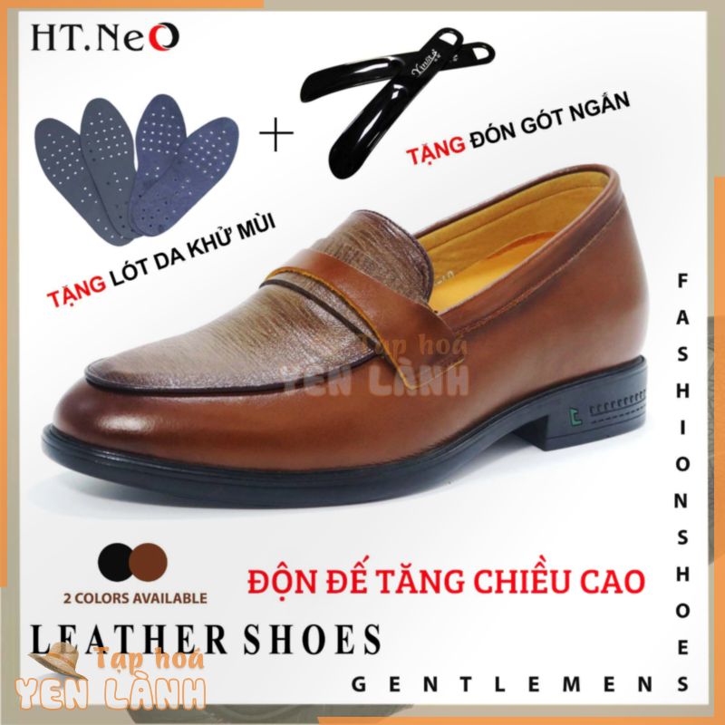 Giày Tăng chiều cao  HT.NeO,Giày lười da bò độn đế giấu chiều cao công sở tôn dáng phong cách lịch lãm trẻ trung 046