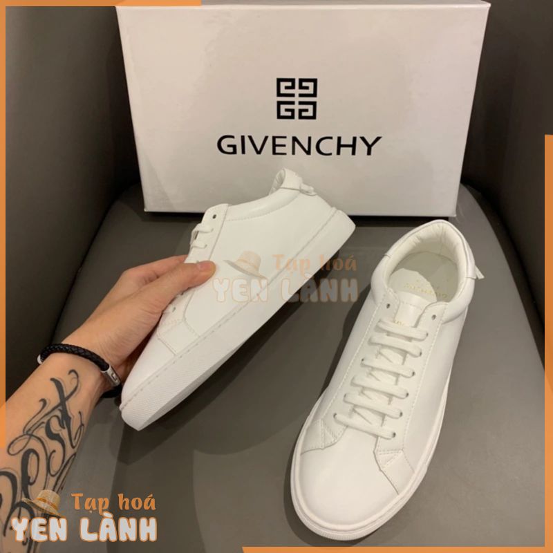 Stock Givenchy Giày thể thao buộc dây Cặp đôi Mẫu da cừu trắng + Giày đế bằng thời trang da bò