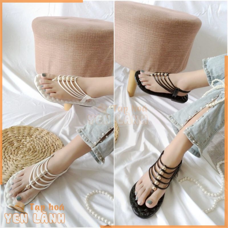 Giày sandal nữ gladiator đính 5 dây kẹp xỏ ngón gót quai chun sành điệu