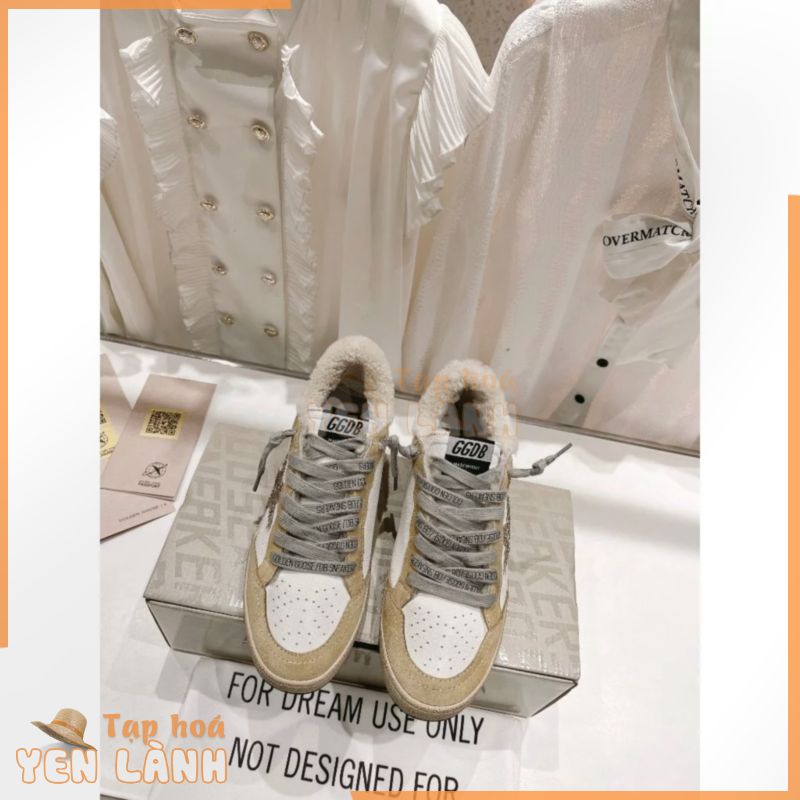 Giày thể thao nữ Golden Goose Deluxe da thật viền len lông cừu cao cấp