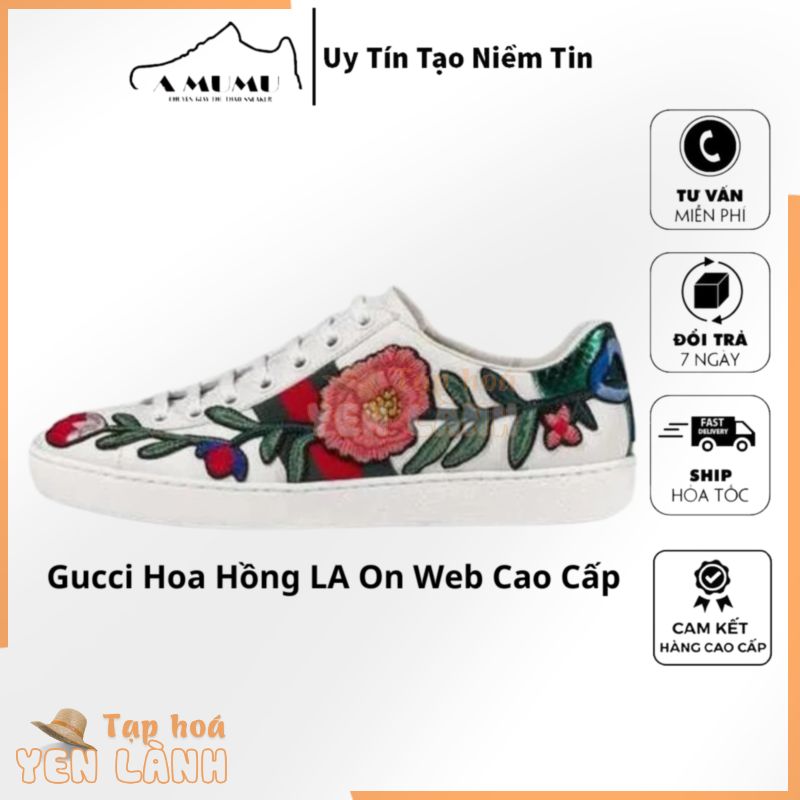 [ GIÀY CHÍNH HÃNG ] Giày Thể Thao GC ACE Họa Tiết Bông Hoa Thêu Gót Hình Bướm Gucci Hoa Hồng LA On Web Cao Cấp