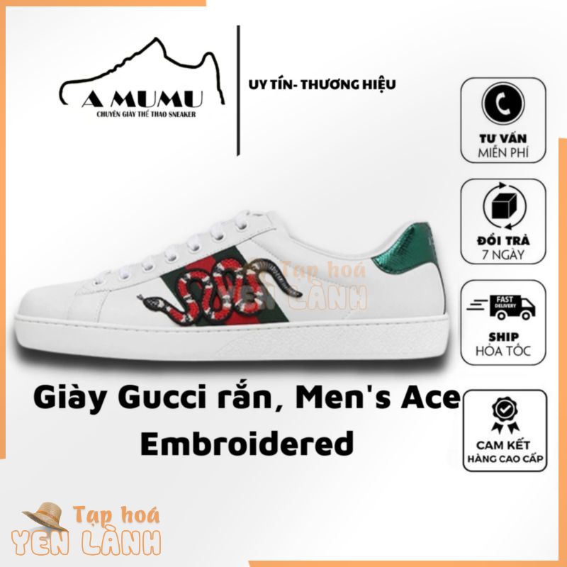 [ GIÀY CHÍNH HÃNG ]  Giày Gucci rắn thêu, Giày thể thao GC 3 vạch Rắn thêu mẫu mới hàng cao cấp  full phụ kiện