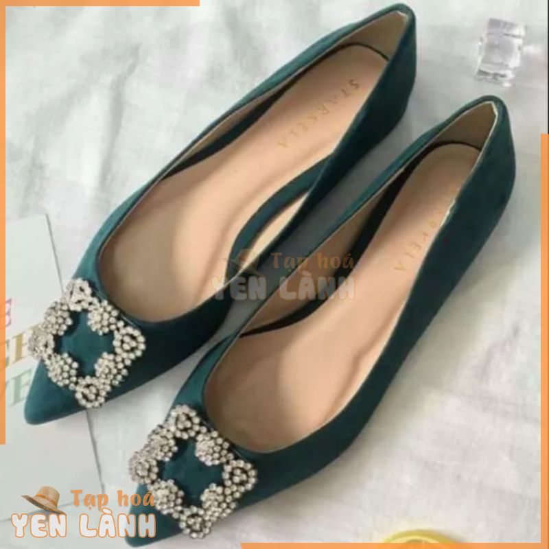 [HÀNG MỸ] Giày bệt búp bê STARKELA da lộn tag đá màu xanh lục size 37