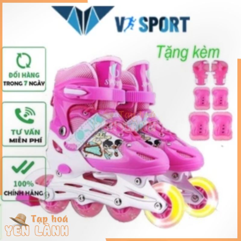 Giày trượt patin trẻ em Thương hiệu V SPORT bánh đơn phát sáng, giày patin – Tặng bảo hộ tay chân