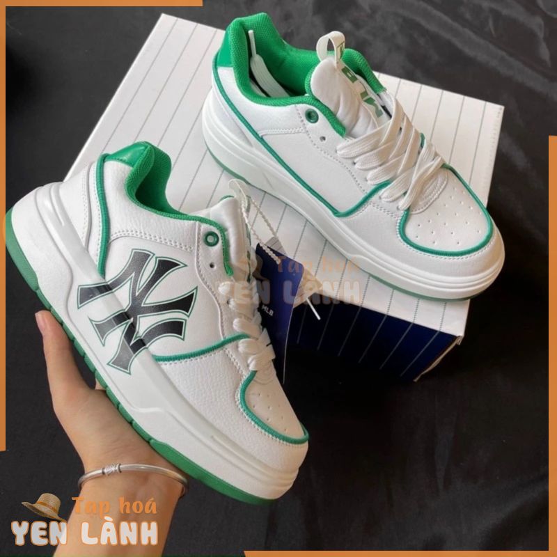 Giày MLB Chunky NY chữ xanh hàng 11 full box, Giày thể thao nam nữ JD Sneaker ulzzang đi học cổ thấp đế độn 4cm N6