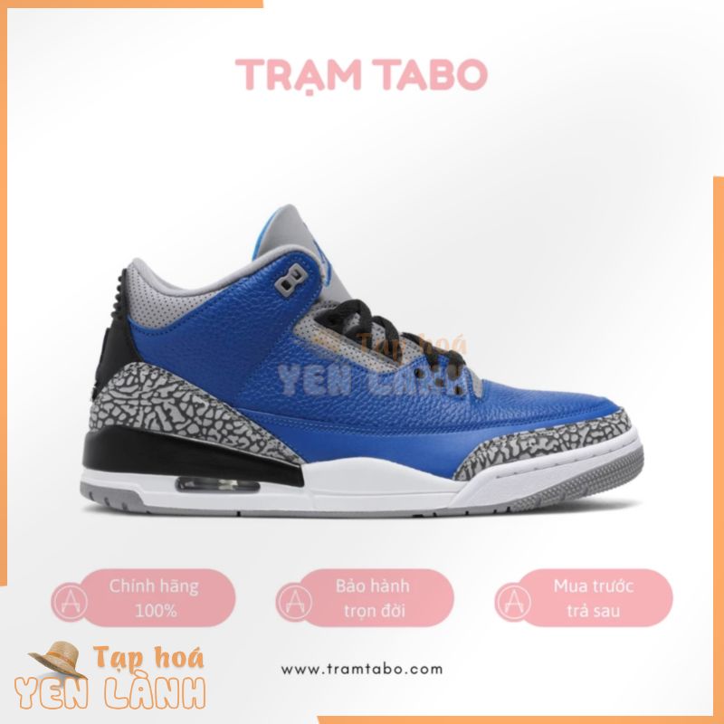 [CHÍNH HÃNG] CT8532-400 – GIÀY NAM JORDAN 3 RETRO VASITY ROYAL CEMENT BLUE/BLACK – MÀU XANH/TRẮNG/ĐEN