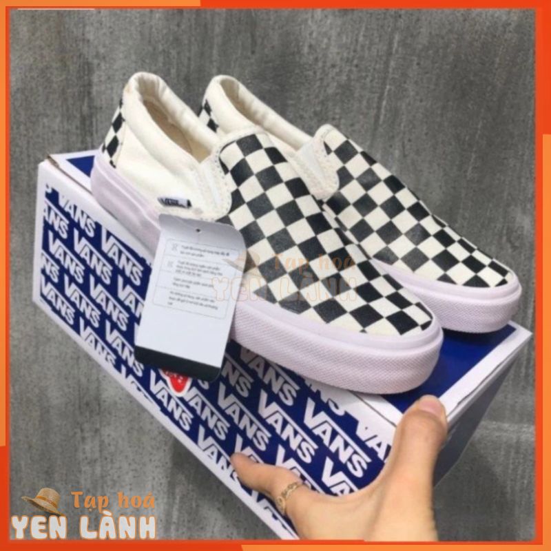 Giày Lười Nam Nữ – Giày Thể Thao Slip On Vans Caro kẻ sọc đen trắng cá tính, đế êm lót da Cao Cấp I220 Iggy Sneaker