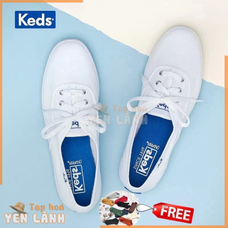 PROMO  KEDS (Miễn Phí Tất) Giày Vải Canvas Đế Bằng Màu Trắng Phong Cách Cơ Bản Cổ Điển 4 Màu Zheng Xiujing Krystal