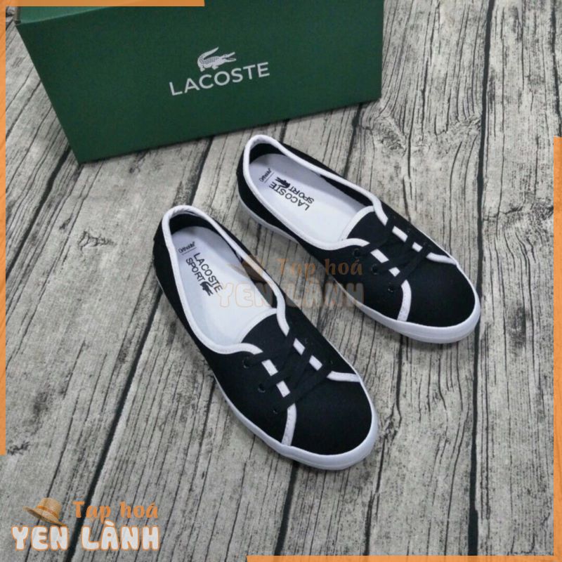 giày nữ màu đen viền trắng vải cao cấp lacoste