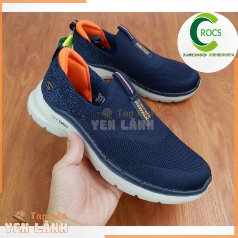 Giày thể thao SKECHERS, giày leo núi SKECHERS, giày chạy bộ SKECHERS Gowalk 6 gót muối tiêu cho nam màu Navy