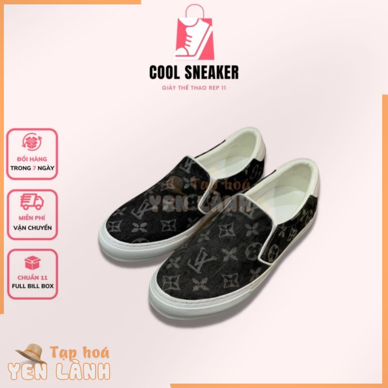 Giày Lười Slip On Nam   Hàn Quốc Đẹp Chất Vải Jean Bò – Giày Lười Nam LV Hàng Cao Cấp Full Box