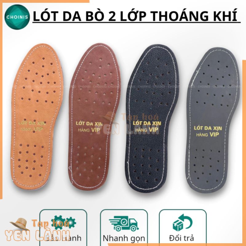 Lót giày da bò hai lớp khâu viền có lỗ thoáng khí hai lớp 3 màu đen, nâu , vàng bò size từ 38-43