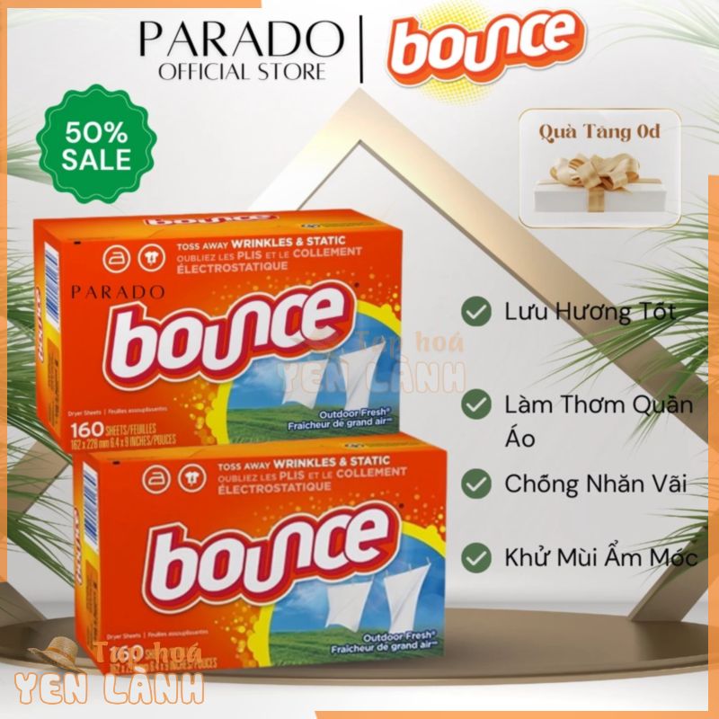 (Nguyên Hộp) Giấy Thơm Quần Áo Bounce Mỹ 160 Tờ – Sấy Giặt, Lót Giày, Túi Xách, Áo Gối…