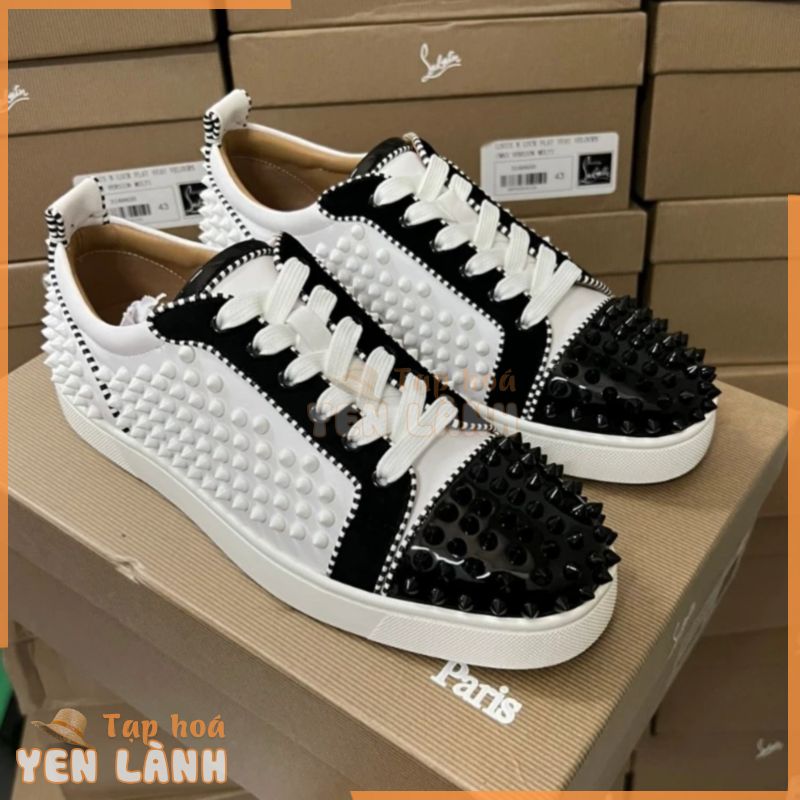 [ Hàng VIP ] Giày sneaker Louboutin Trắng mũi Đen tán đinh LA on web fullbox bill thẻ phụ kiện