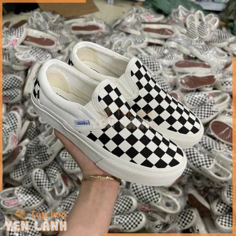 Giày vans lười caro phối màu đen trắng , Giày Vans slip on caro nam nữ cực chất 2022 full box bill