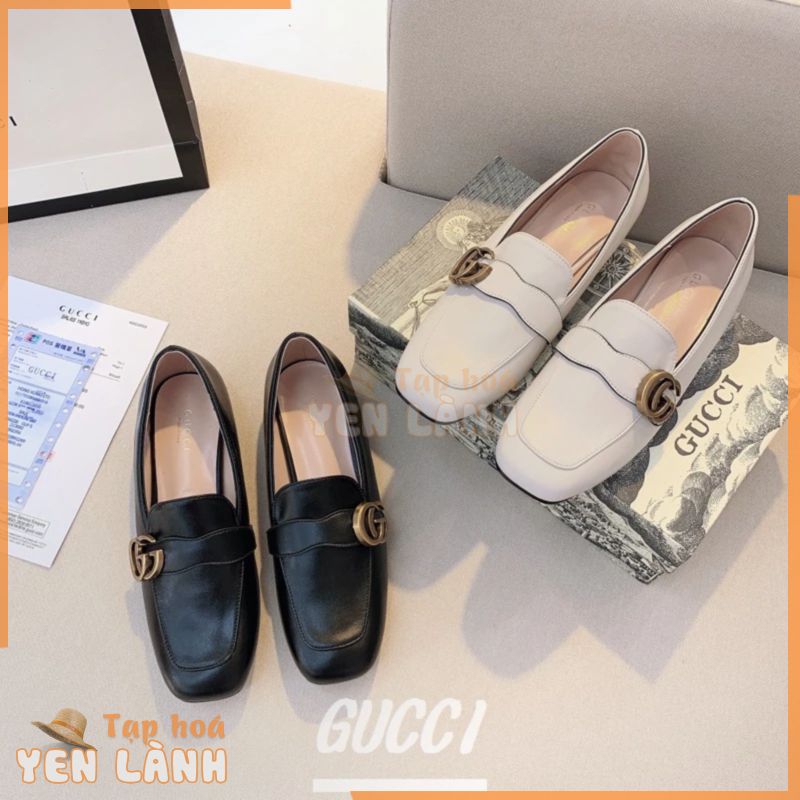 Giày lười nữ GUCCI Khóa móng ngựa gót thấp 3cm Da dê Giày thời trang nữ