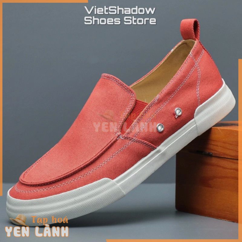 Giày lười slip on nam BAODA phong cách Nhật Bản – Chất liệu vải bố 4 màu đen, cam, kaki và xanh – Mã SP 23012