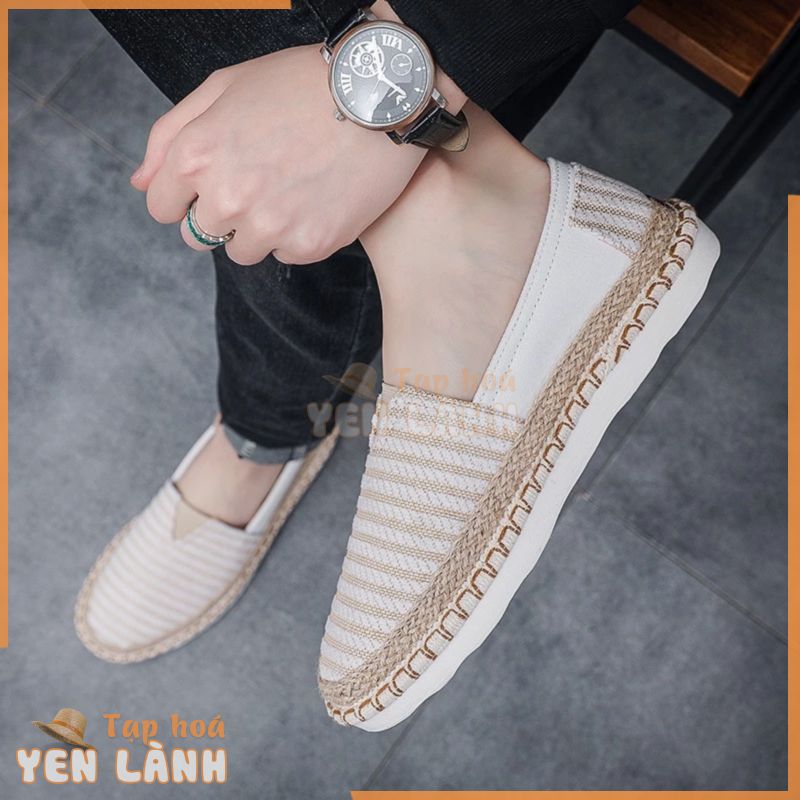 Slip on nam – Giày lười vải mẫu mới Xuân Hè 2023 – Chất liệu vải bố sọc nhung thóng khí, đế cao su chống trơn – Mã 8922