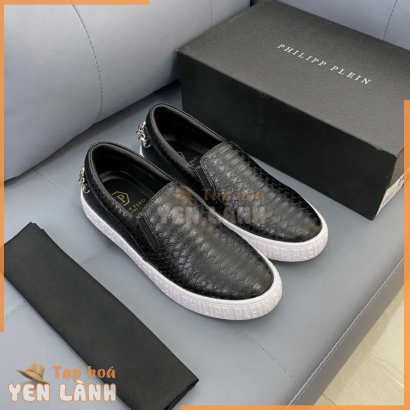 giày lười slip-on nam da thật vân da cá sấu phía sau phối dây xích Philipp Plein