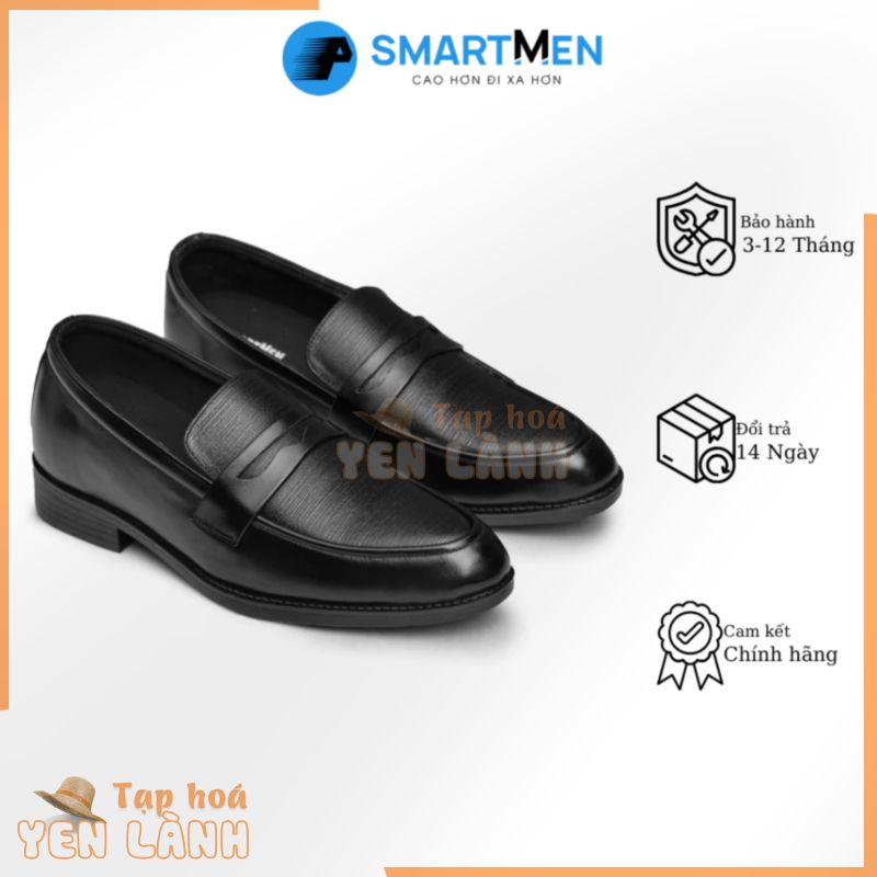 Giày lười công sở tăng chiều cao da bò SmartMen GL-04 Đen