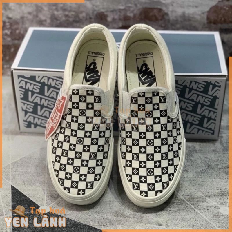 Giày Vans Caro LV Lười Trắng Nam Nữ Hàng Độc Quyền Full Box