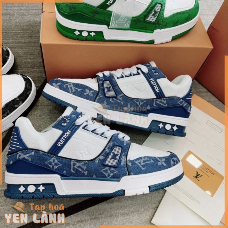 Giày LV Xanh Đen Trắng Trainer Black White, Giày Sneaker LV Nam Nữ Thời Trang Cao Cấp Full Box