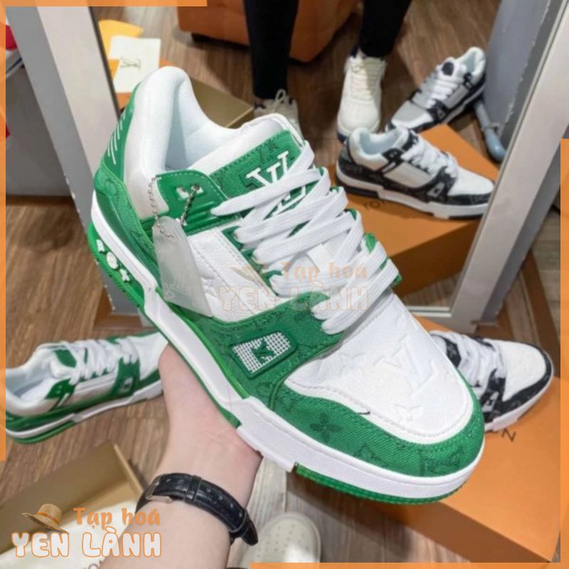 Giày thể thao LV xanh lá , Giày LOUIS VUITTON TRAINER SNEAKER GREEN DEMIN Mới 2022 REP 1-1 Fullbox+Bill