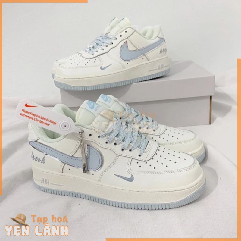 Giày Thể Thao AF1 Low Keep Fresh Blue Beige Sivlver , Giày AF1 Màu Kem Vach xanh dương full box