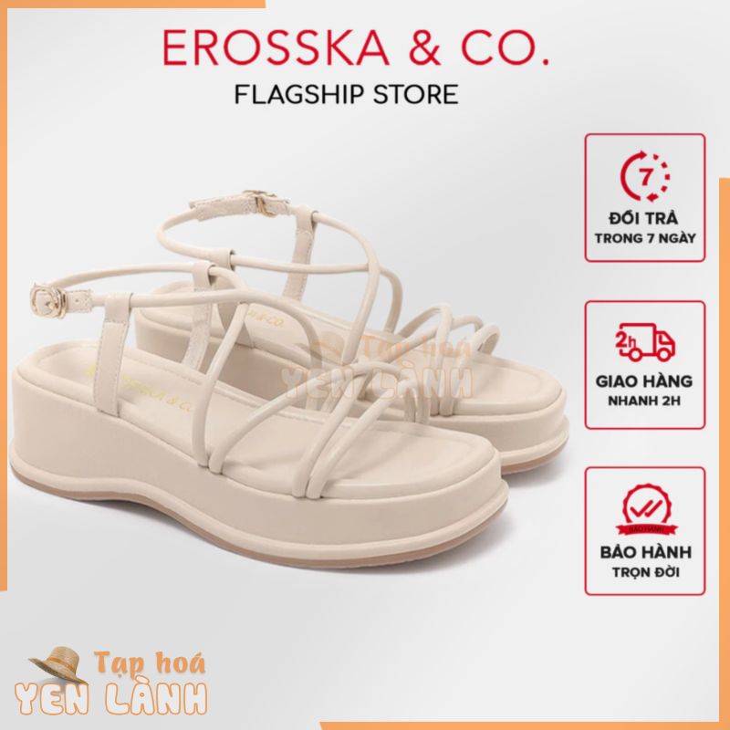 Erosska – Giày sandal nữ đế xuồng phối dây quai mảnh thiết kế basic cao 6cm màu nude – SB014