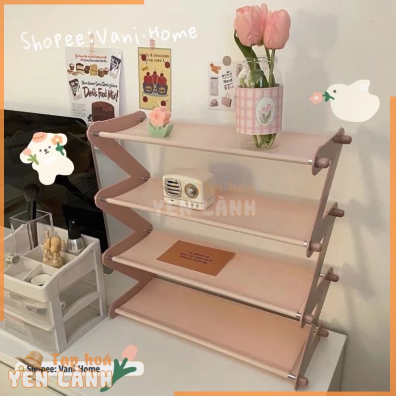 Kệ để giày dép thông minh màu pastel 4 tầng chữ Z – Kệ đựng đồ đa năng, decor phòng, để sách báo, túi xách Vani.Home