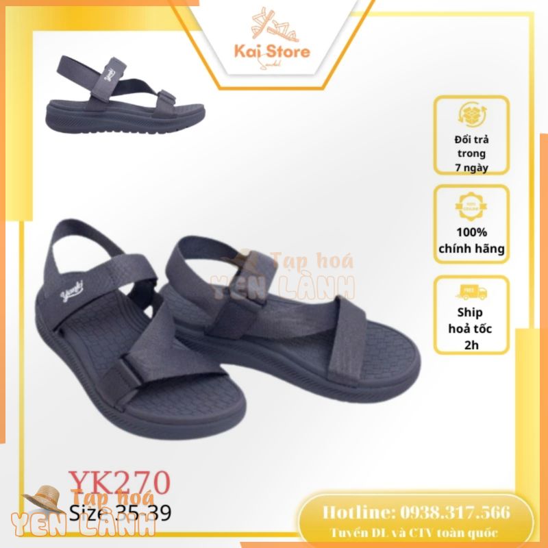 Giày Sandal Yanki Nữ Quai Ngang YK270 Đế Cao Su Quai Dù Đi Học Đi Làm Đi Chơi Full Size Màu xám tro