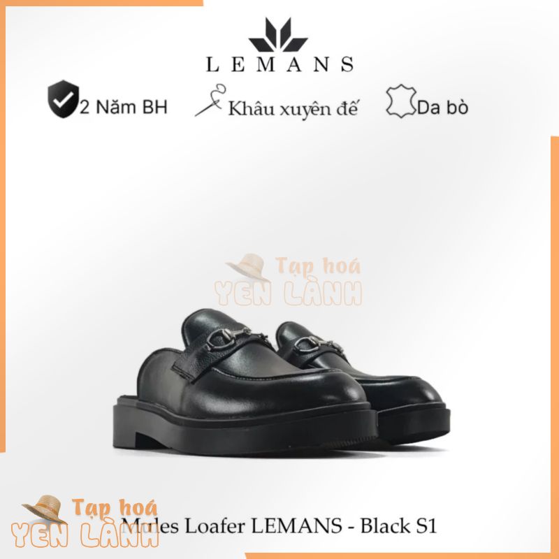 Giày Sục da bò Mules Loafer LEMANS – Black cao cấp, Gót tăng cao 4cm Sản xuất thủ công Đế độc quyền, Bảo hành 24 tháng