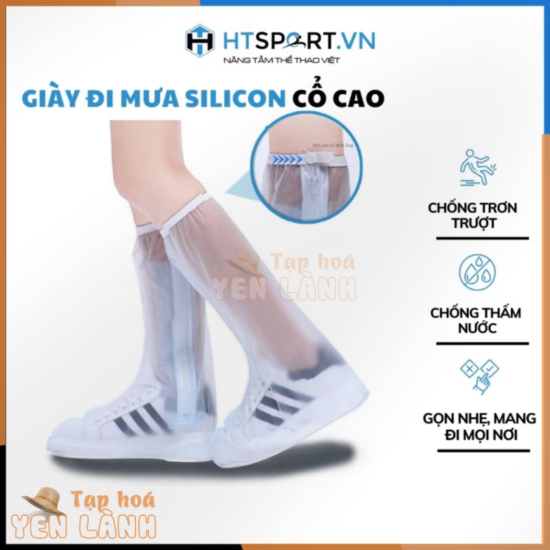 Ủng Đi Mưa Nam Nữ, Bọc Giày Silicon Cổ Cao Có Khóa, Nút Cố Định, Đế Chống Trơn Trượt, Không Thấm Nước