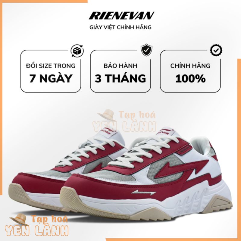 Giày thể thao nam RieNevan PLAYER-1 giày sneaker đế cao phối màu Đỏ mận – Trắng – Xám