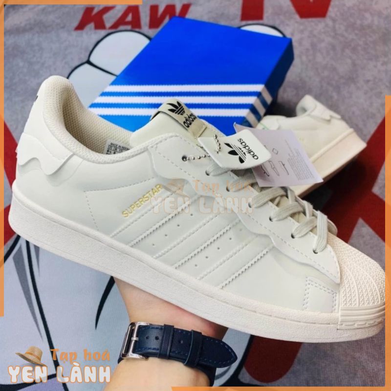 Giày Thể Thao sneaker adidas superstar 2 màu kem sữa kute, Giày das sò kem  nam nữ cao cấp full box